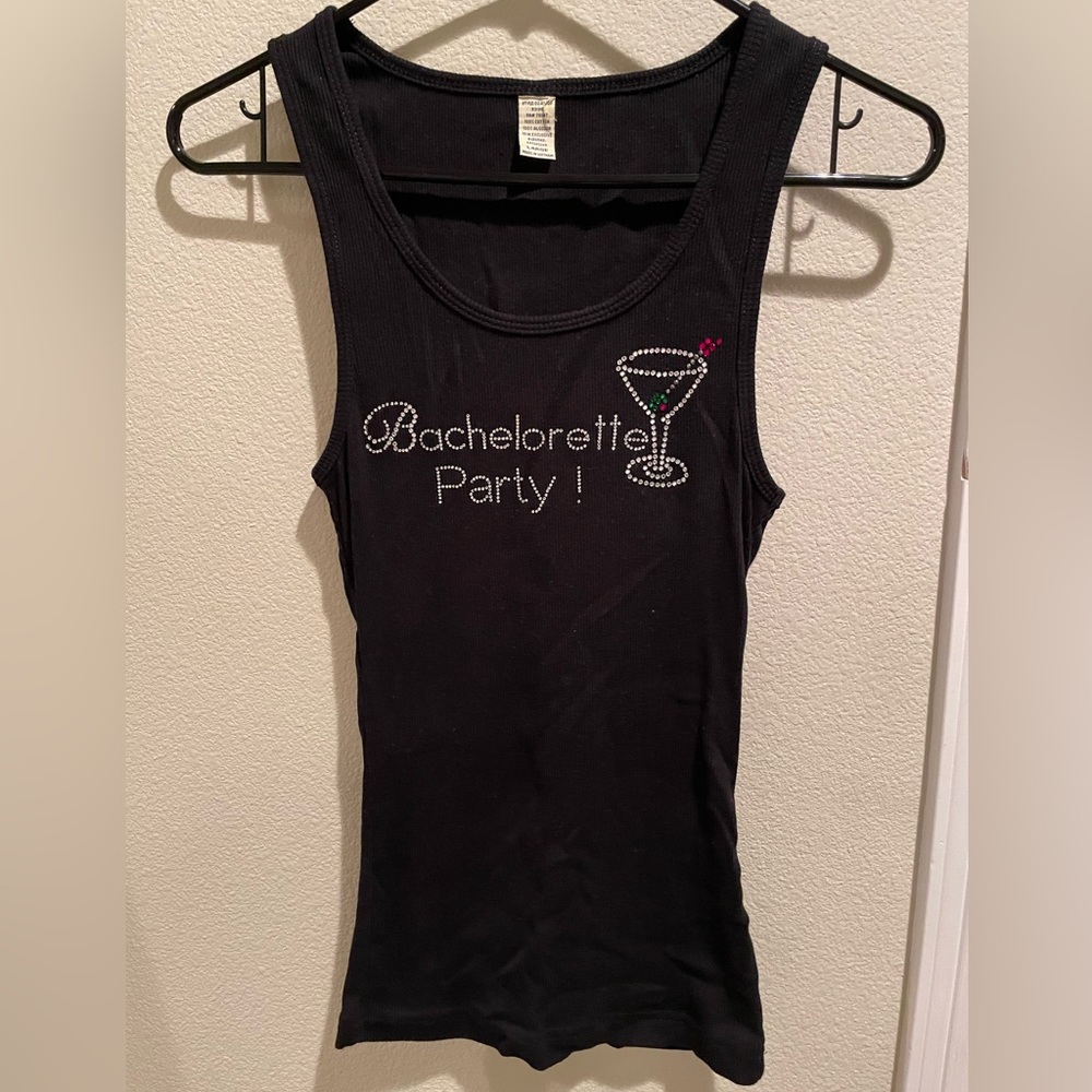Bachelorette Party tank top! Black with rhinestones. - Picture 1 of 4